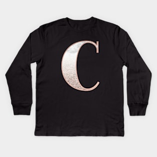 Monogram rose gold glitter marble C Kids Long Sleeve T-Shirt